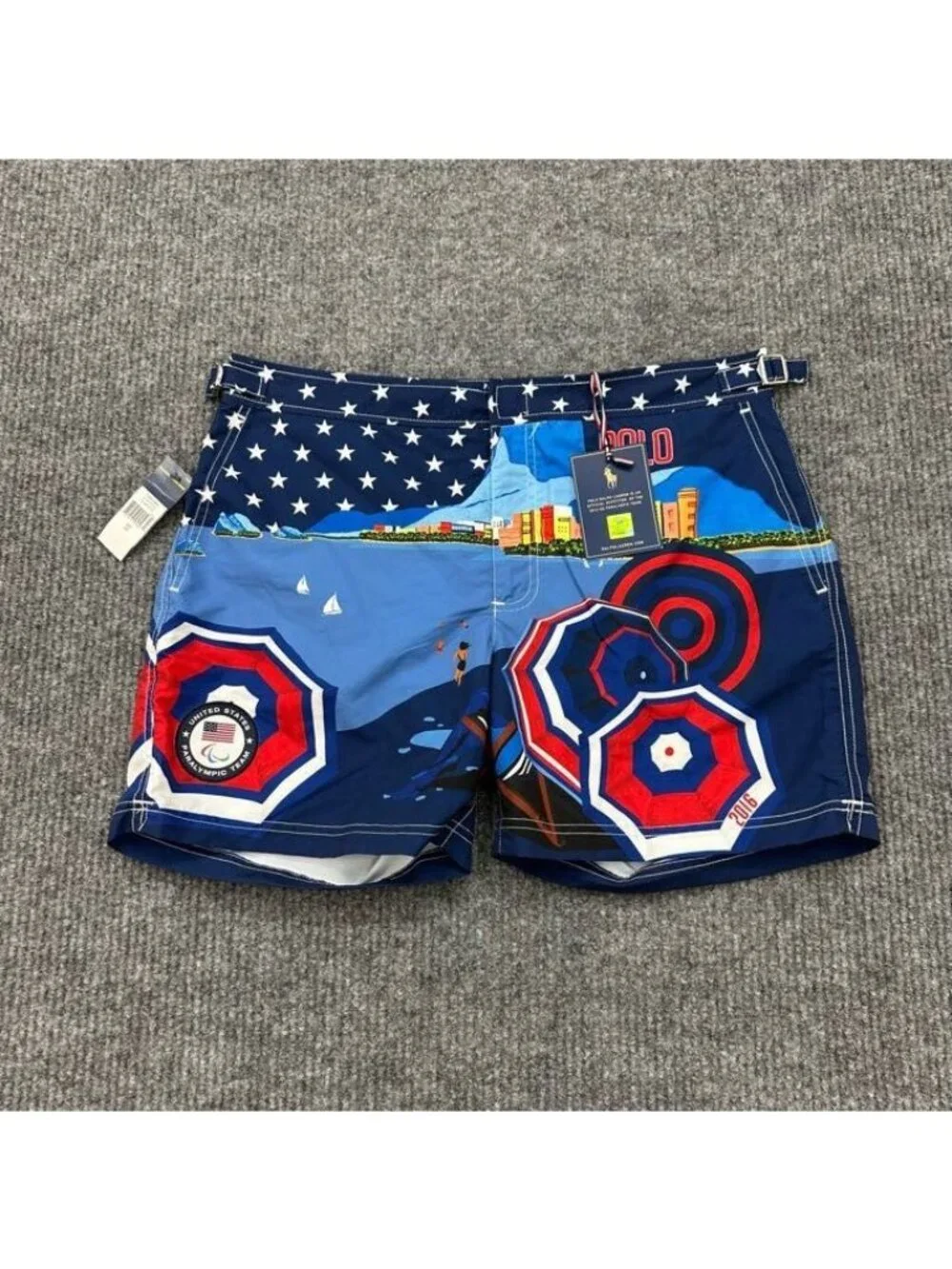 Polo Ralph Lauren Team USA Rio 2016 Olympic Swim Trunks Cityscape Mens Sz 34 NEW